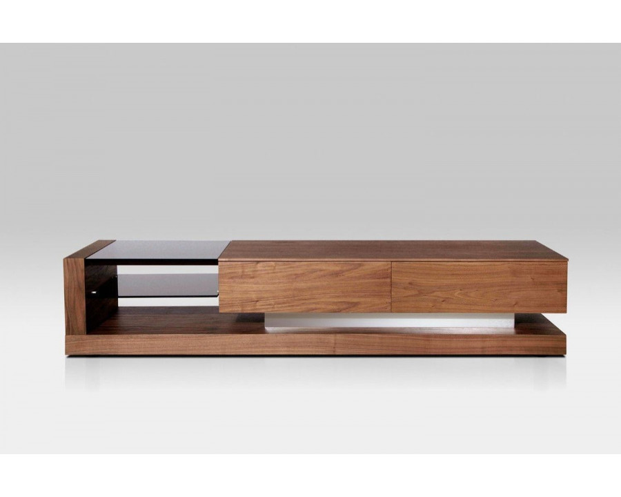 Jubilee Modrest Deli Modern TV Stand - Walnut Veneer/Black Glass