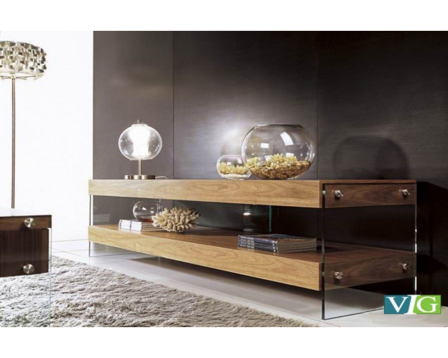 Jubilee - Modrest Audian Modern TV Stand in Walnut/Clear