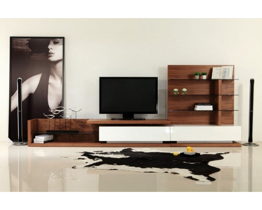 Jubilee - Modrest Jery Modern TV Unit in Walnut Veneer/White High Gloss