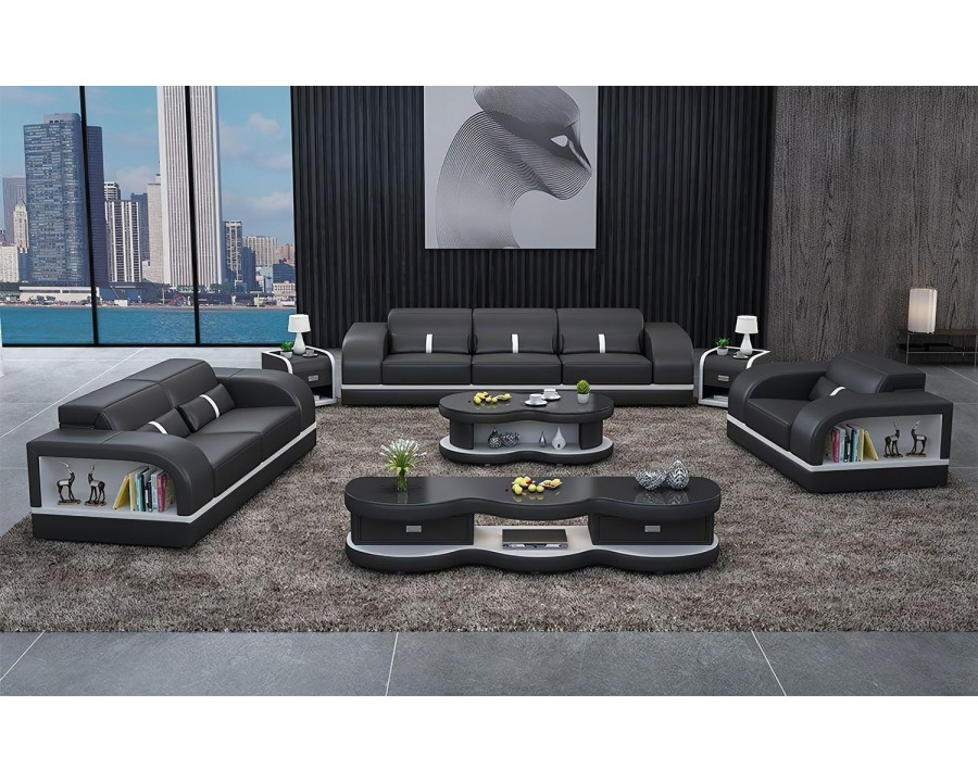 Jubilee Lorib Sofa Set with Storage - Black/White, Bonded Leather