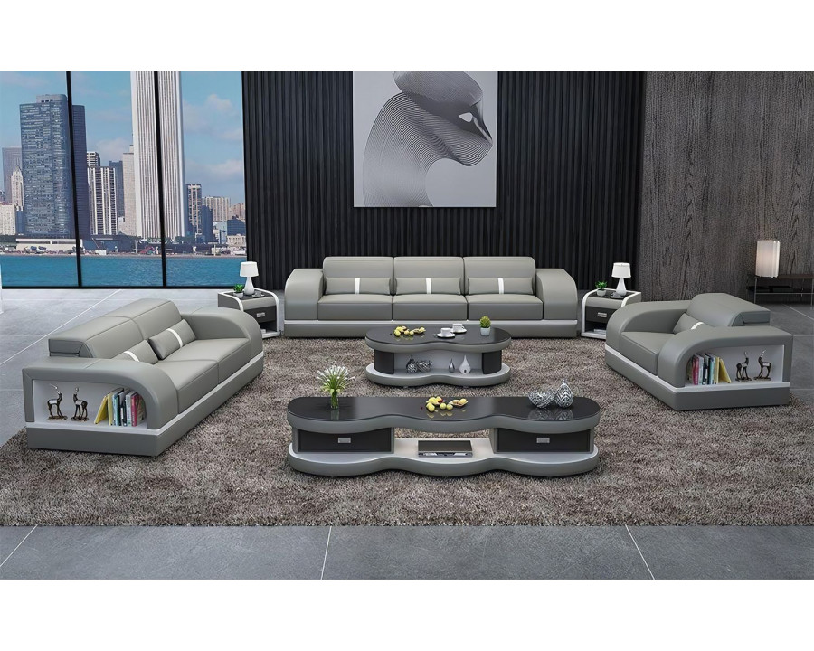 Jubilee Lorib Sofa Set with Storage - Light Gray/White, Bonded Leather