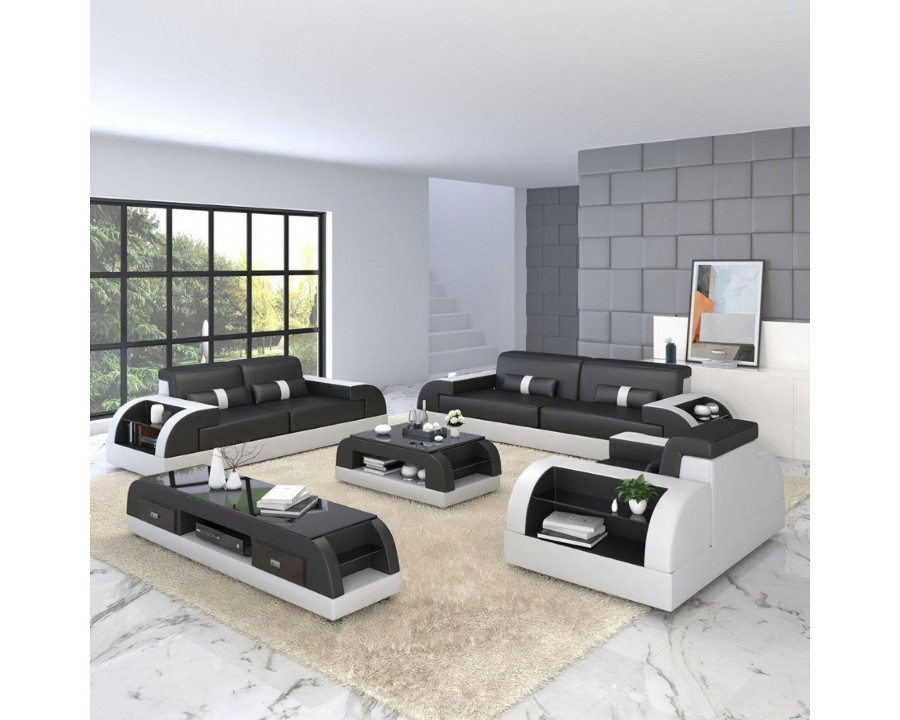 Jubilee Woofy Sofa Set with Side Storage - Black/White, Bonded Leather