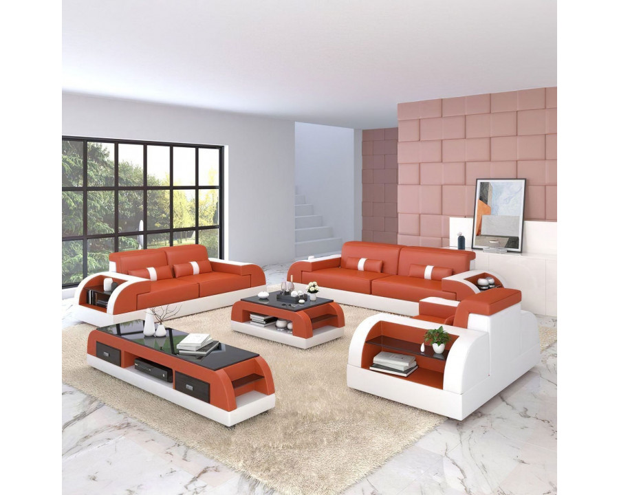 Jubilee Woofy Sofa Set with Side Storage - Red/White, Bonded Leather