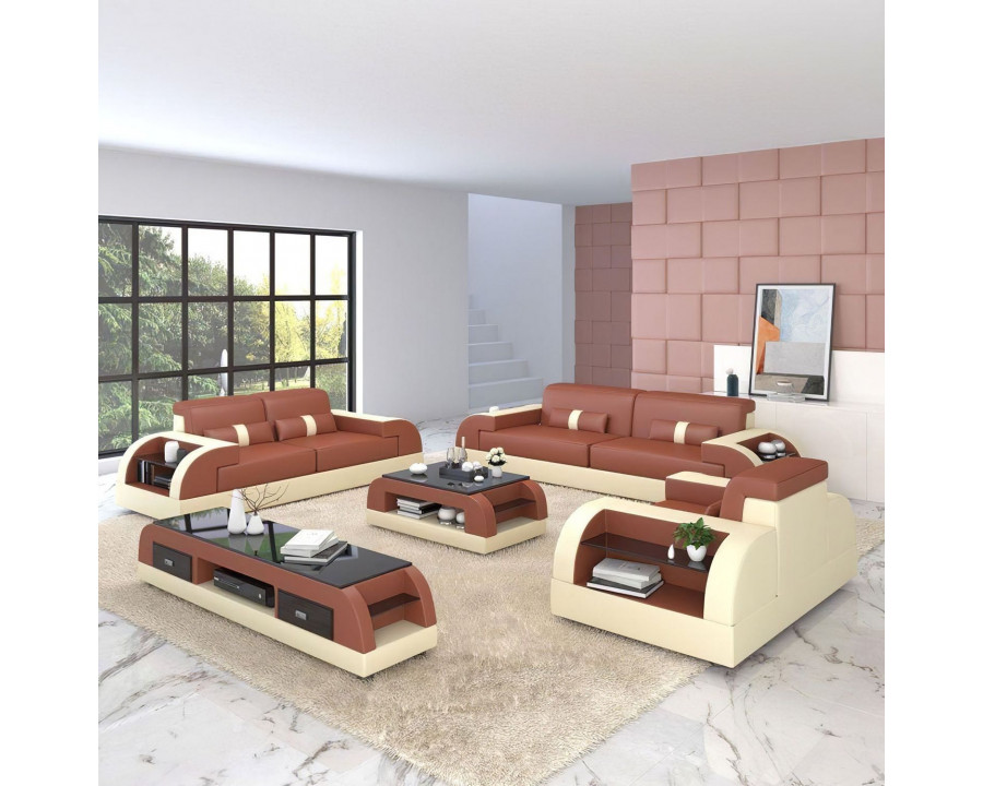 Jubilee Woofy Sofa Set with Side Storage - Brown/Beige, Bonded Leather