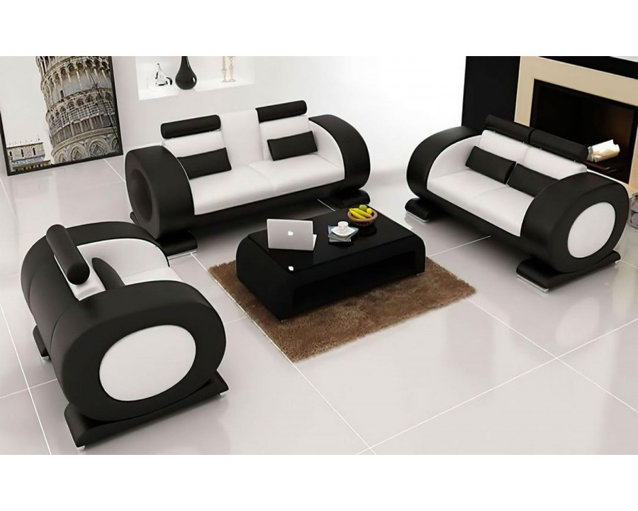 Jubilee Poily Sofa Set with Ottoman - Black/White, Bonded Leather