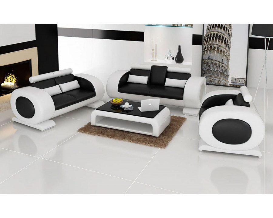 Jubilee Poily Sofa Set with Ottoman - White/Black, Bonded Leather