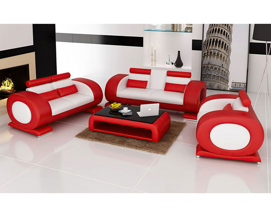 Jubilee Poily Sofa Set with Ottoman - White/Red, Bonded Leather