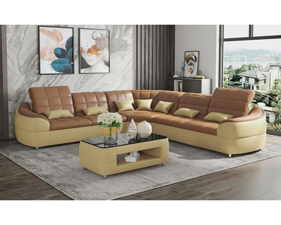 Jubilee Aumin Modern Corner Sectional with Adjustable Headrest - Tan/Beige, Bonded Leather