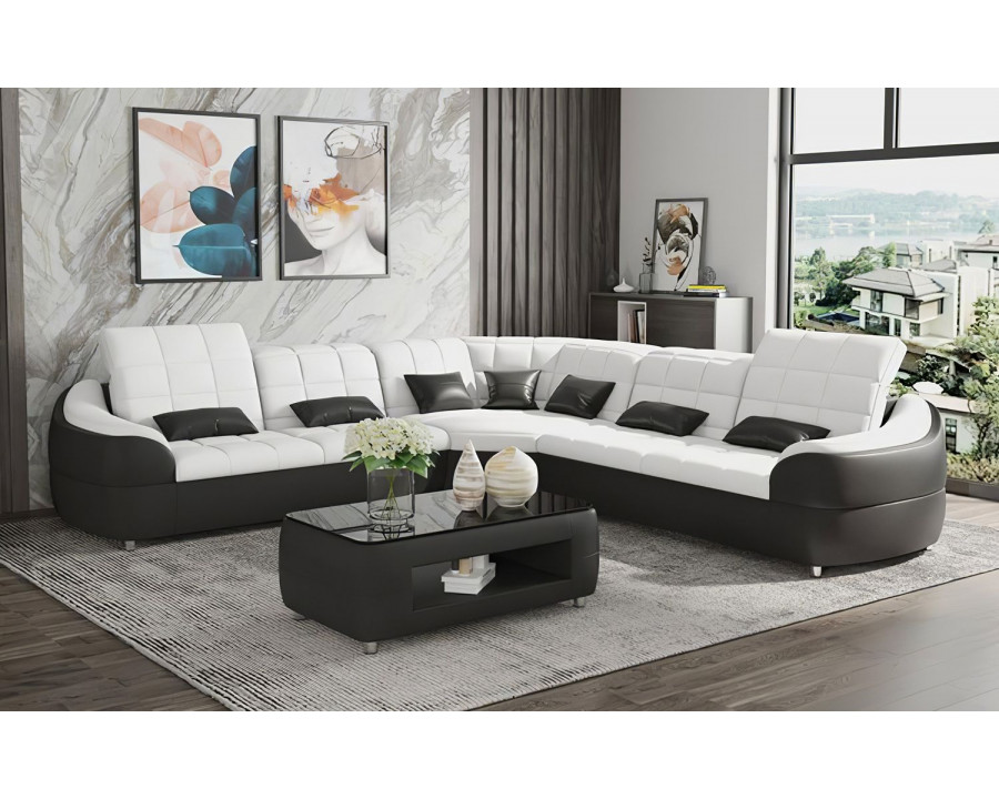 Jubilee Aumin Modern Corner Sectional with Adjustable Headrest - White/Black, Bonded Leather