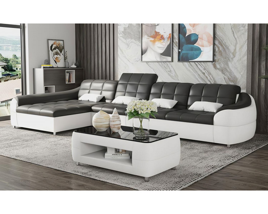 Jubilee Aumin Small Left Hand Facing Sectional with Chaise - Black/White, Bonded Leather