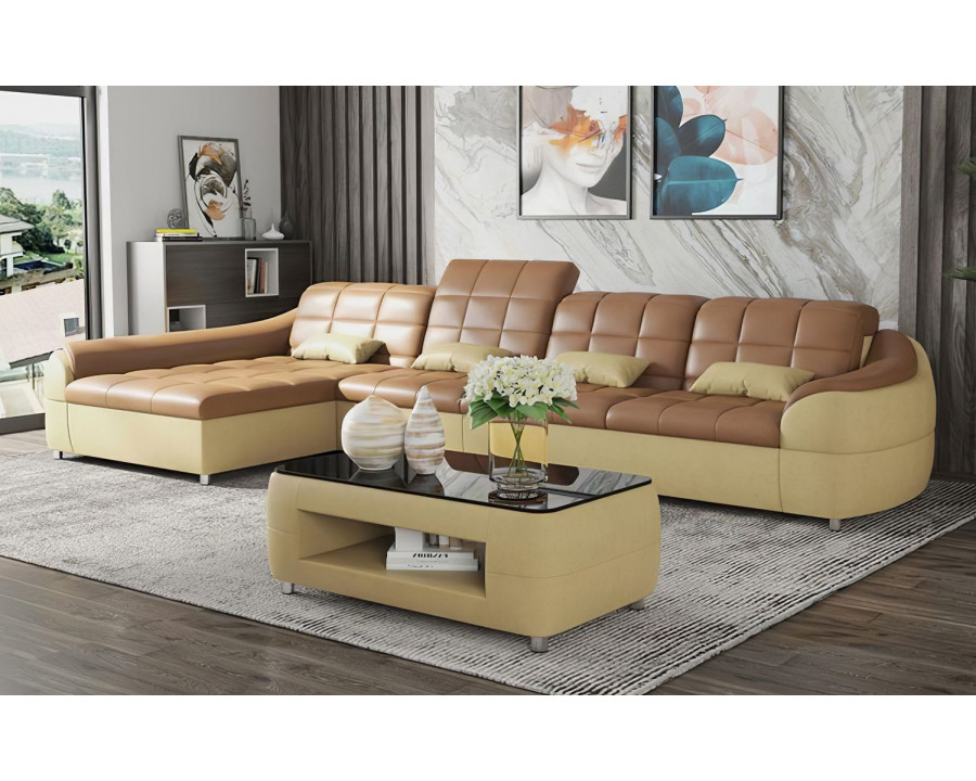 Jubilee Aumin Small Left Hand Facing Sectional with Chaise - Tan/Beige, Bonded Leather