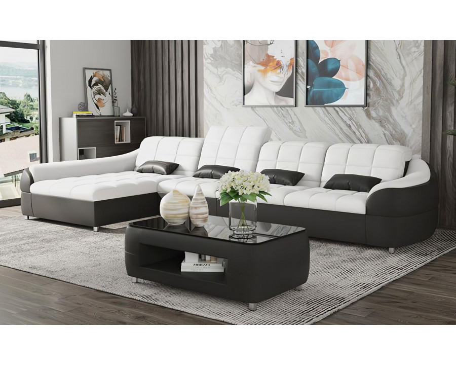 Jubilee Aumin Small Left Hand Facing Sectional with Chaise - White/Black, Bonded Leather