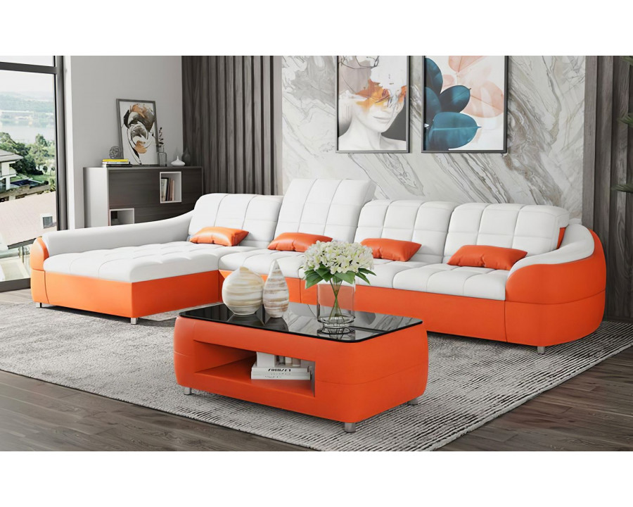 Jubilee Aumin Small Left Hand Facing Sectional with Chaise - White/Orange, Bonded Leather