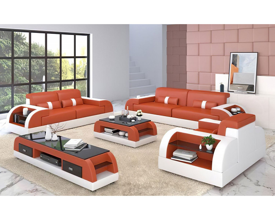 Jubilee Piliu Sofa Set with Side Storage - Orange/White, Bonded Leather