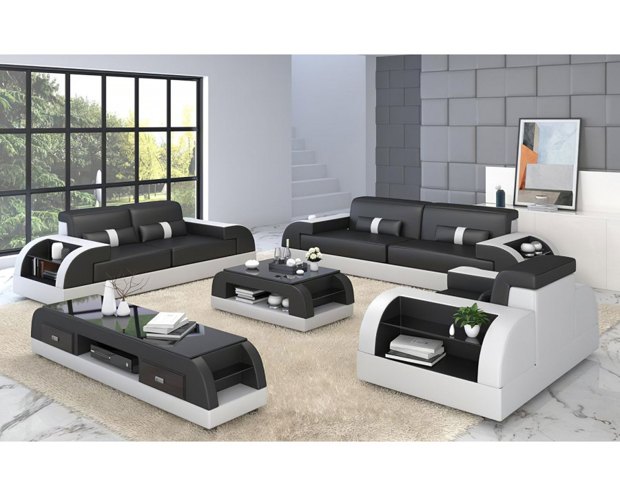 Jubilee Piliu Sofa Set with Side Storage - Black/White, Bonded Leather