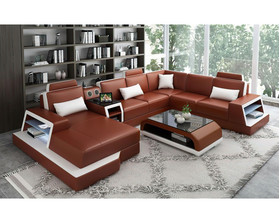 Jubilee Civia Modern Left Hand Facing Sectional with Console Table - Brown/White, Bonded Leather