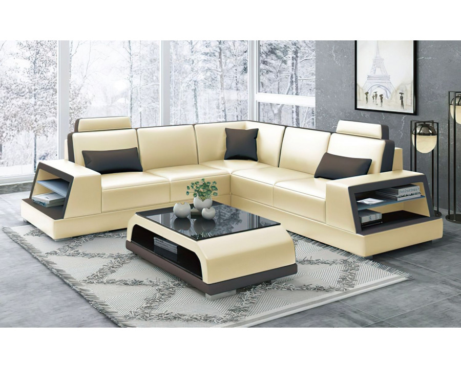 Jubilee Civia Modern Futuristic Corner Sectional - Beige/Dark Brown, Bonded Leather