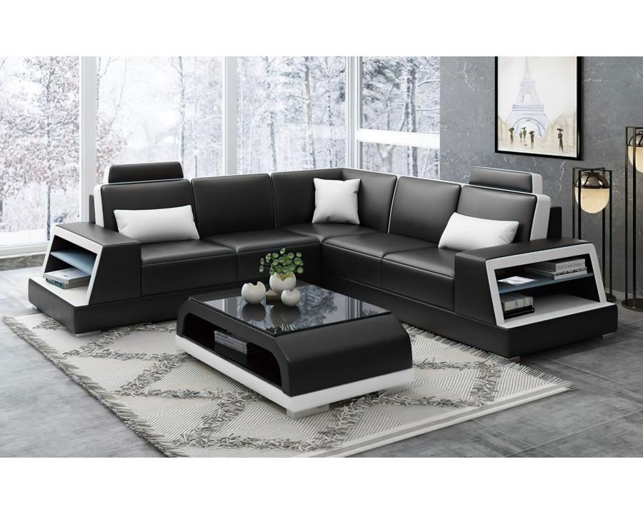 Jubilee Civia Modern Futuristic Corner Sectional - Black/White, Bonded Leather