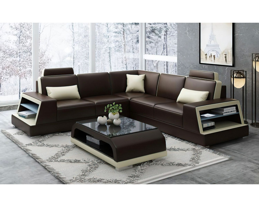 Jubilee Civia Modern Futuristic Corner Sectional - Dark Brown/Beige, Bonded Leather