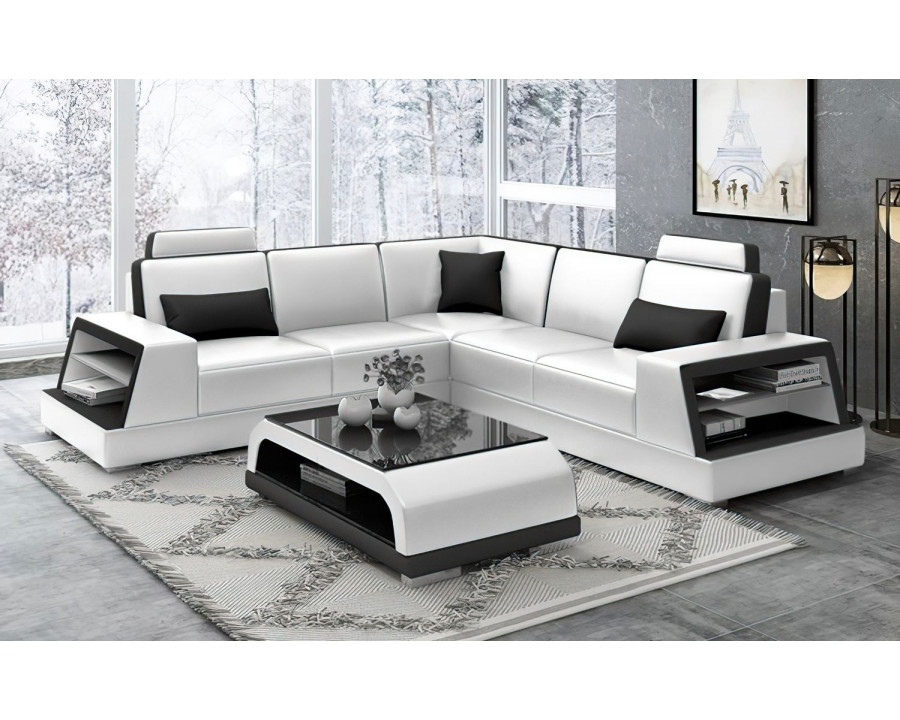 Jubilee Civia Modern Futuristic Corner Sectional - White/Black, Bonded Leather