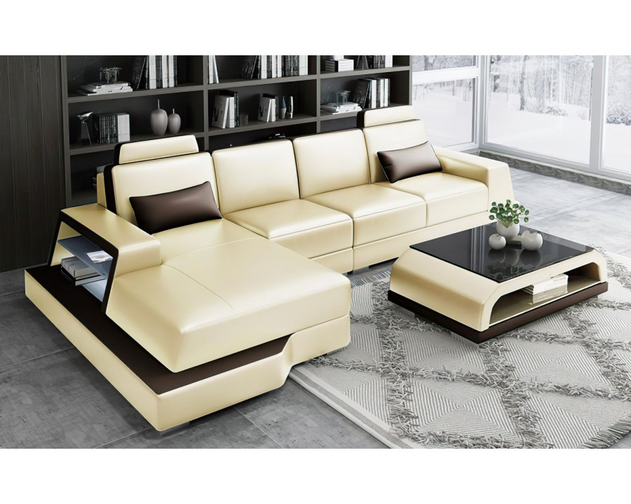 Jubilee Civia Small Left Hand Facing Sectional with Side Storage - Beige/Dark Brown, Bonded Leather