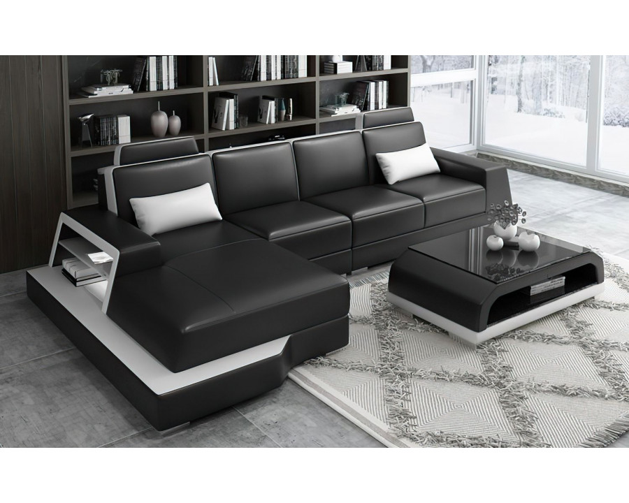 Jubilee Civia Small Left Hand Facing Sectional with Side Storage - Black/White, Bonded Leather