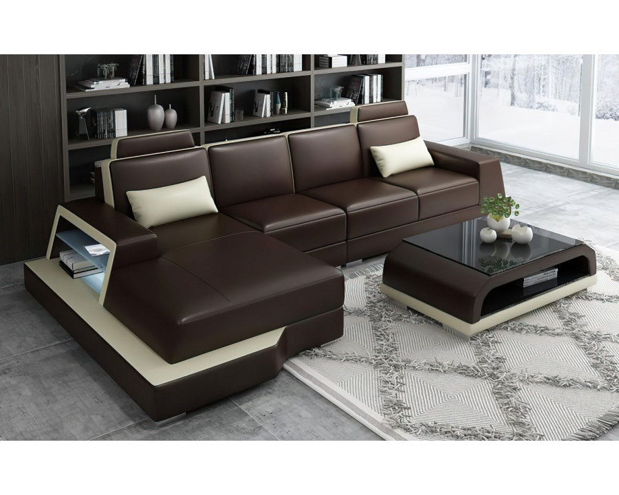 Jubilee Civia Small Left Hand Facing Sectional with Side Storage - Dark Brown/Beige, Bonded Leather