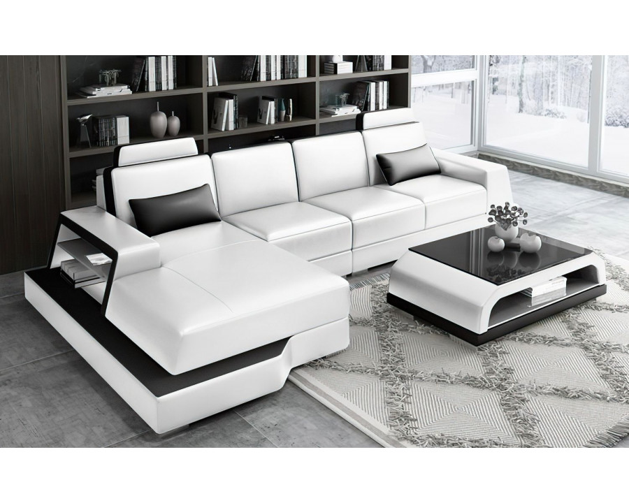 Jubilee Civia Small Left Hand Facing Sectional with Side Storage - White/Black, Bonded Leather