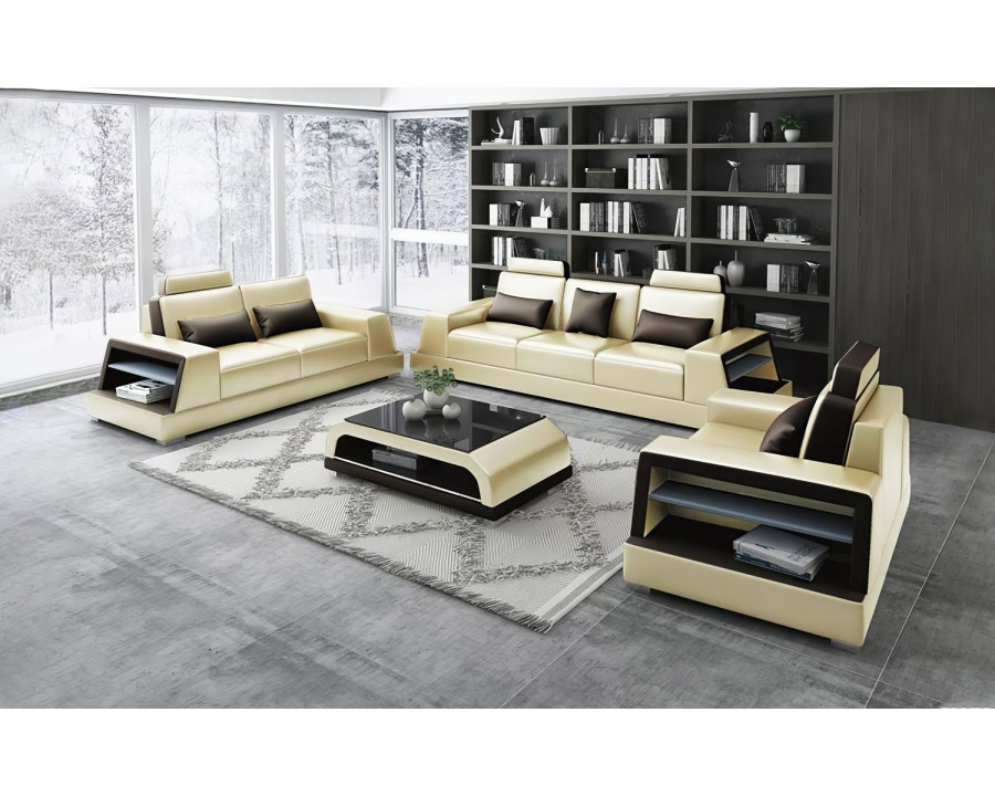 Jubilee Civia Sofa Set with Side Storage - Beige/Dark Brown, Bonded Leather