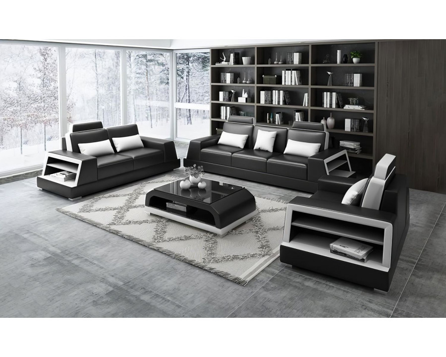 Jubilee Civia Sofa Set with Side Storage - Black/White, Bonded Leather