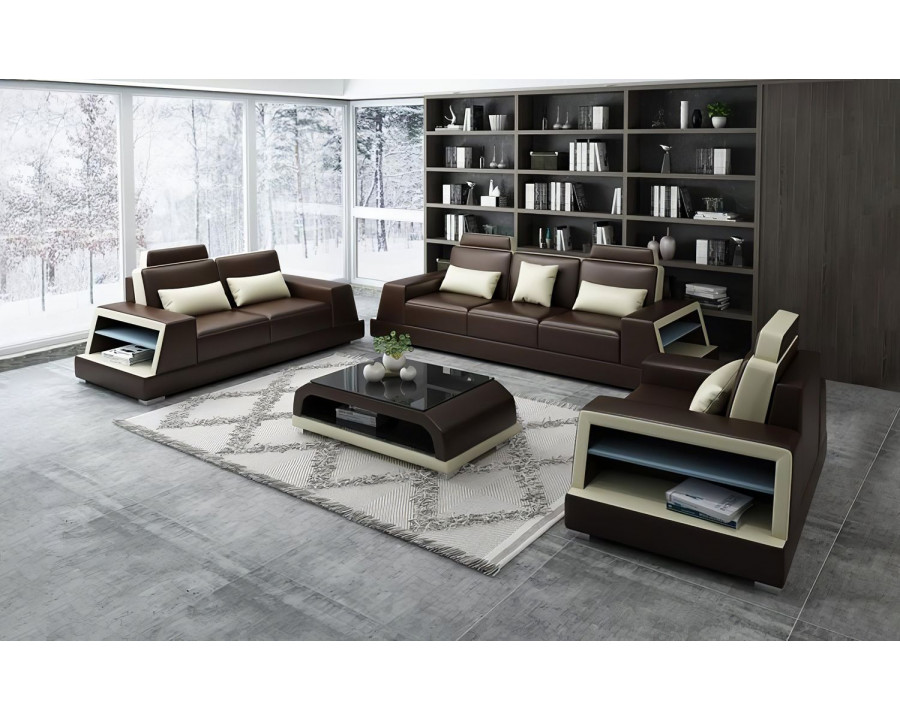 Jubilee Civia Sofa Set with Side Storage - Dark Brown/Beige, Bonded Leather