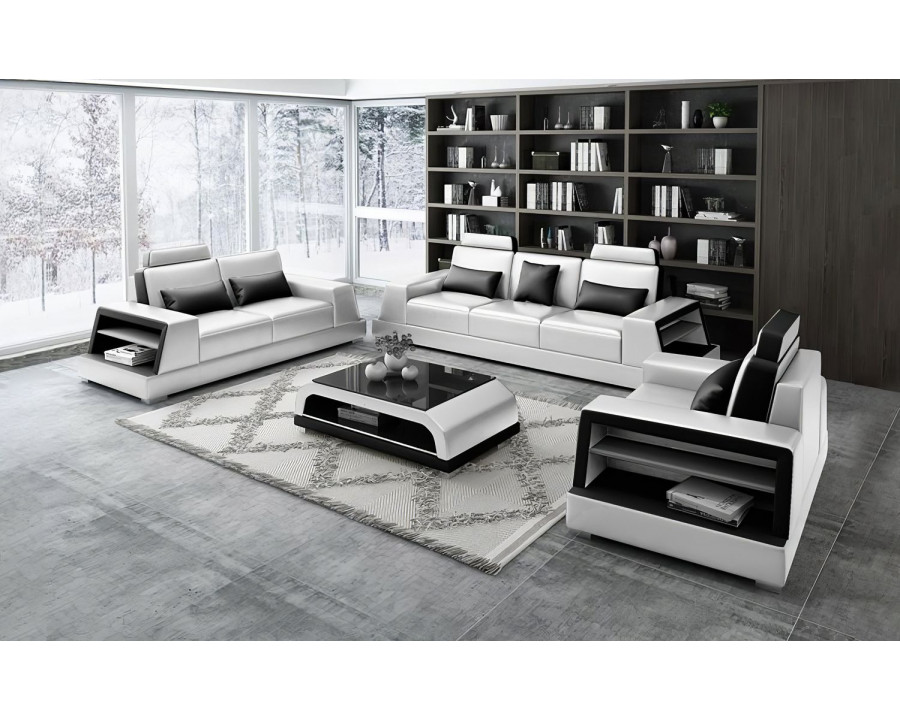 Jubilee Civia Sofa Set with Side Storage - White/Black, Bonded Leather