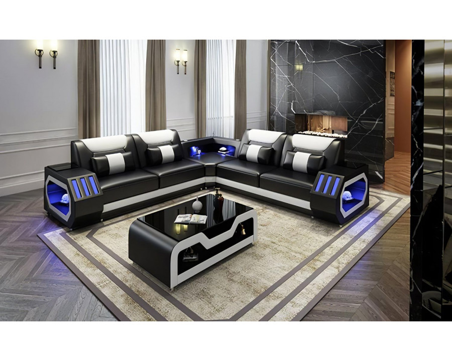 Jubilee Omont Corner Sectional with Led - Black/White, Bonded Leather