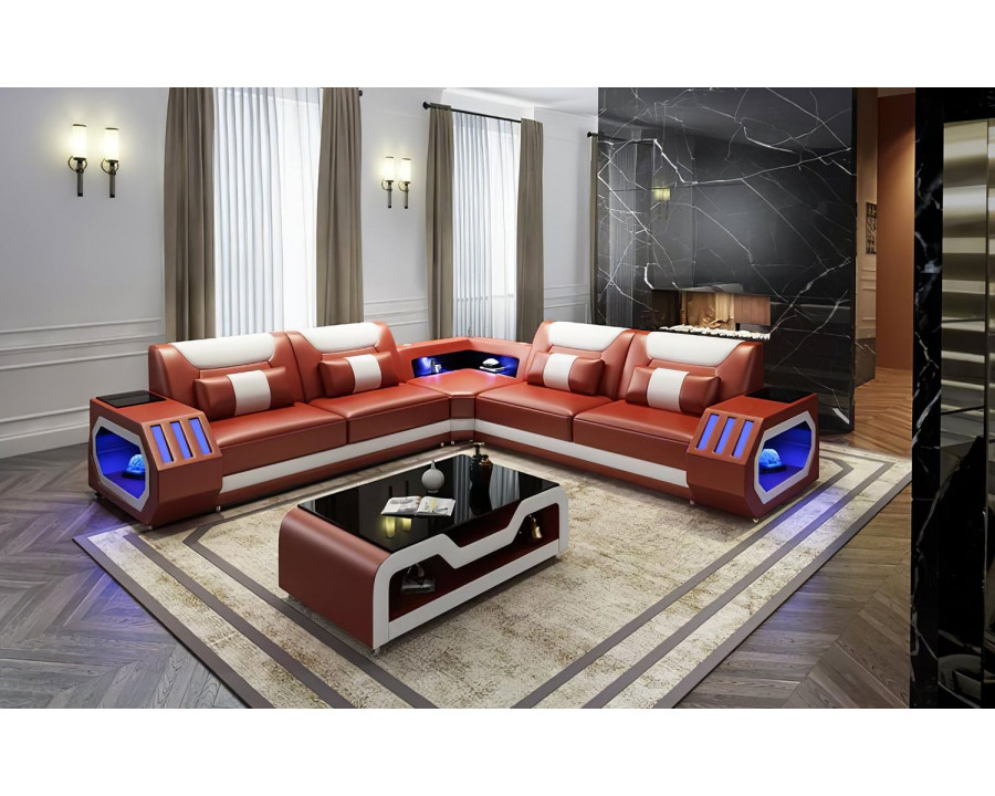 Jubilee Omont Corner Sectional with Led - Brown/White, Bonded Leather