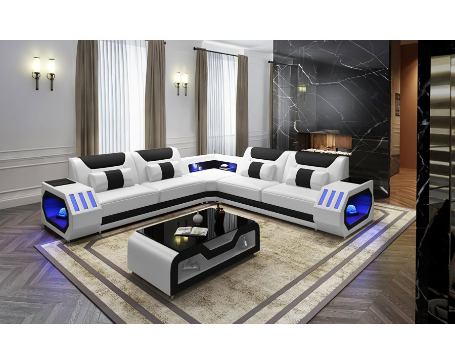 Jubilee Omont Corner Sectional with Led - White/Black, Bonded Leather