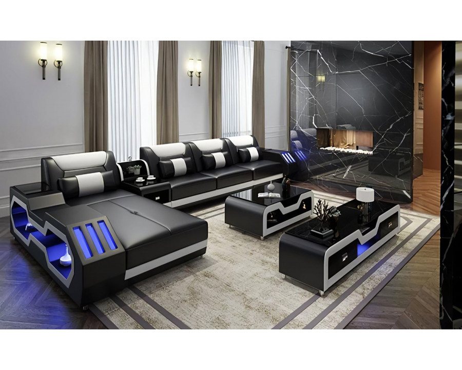 Jubilee Omont Small Left Hand Facing Sectional with Chaise - Black/White, Bonded Leather