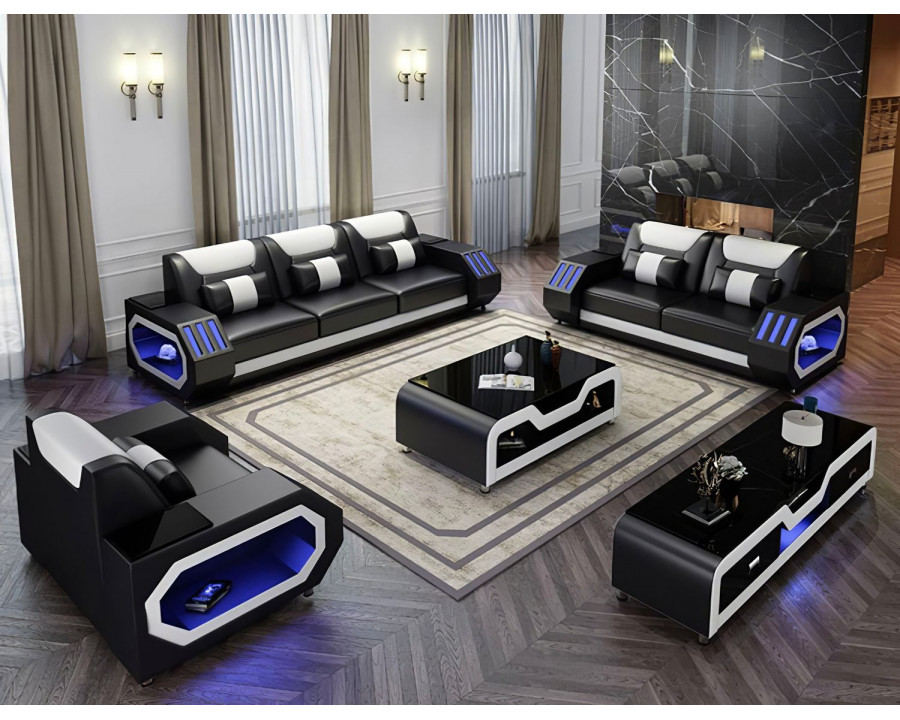 Jubilee Omont Sofa Set with Led - Black/White, Bonded Leather