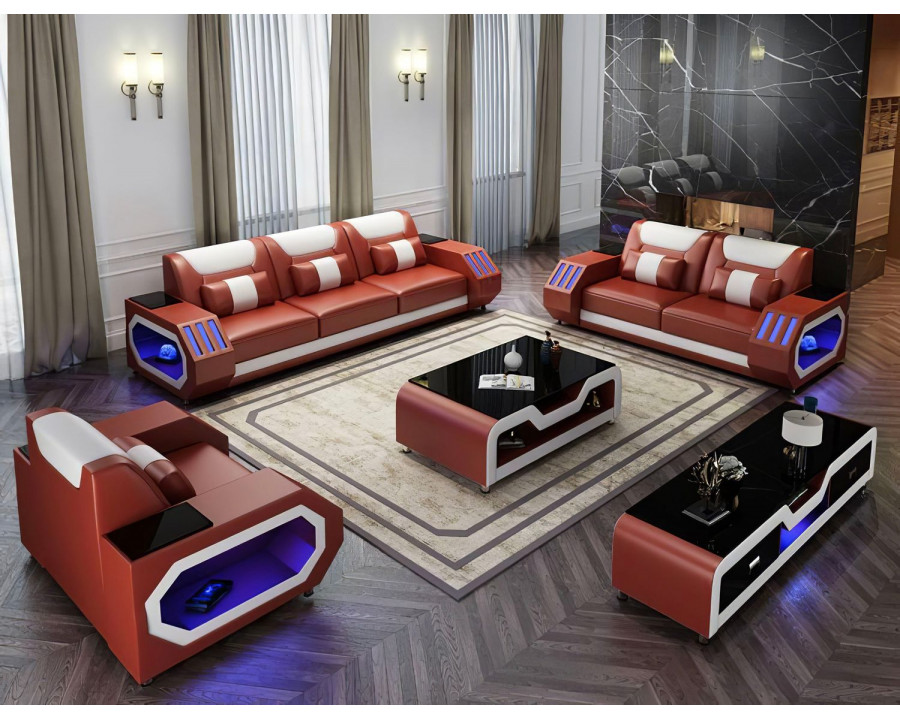 Jubilee Omont Sofa Set with Led - Brown/White, Bonded Leather