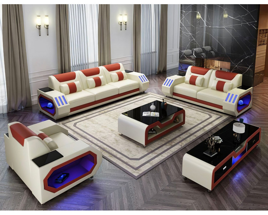 Jubilee Omont Sofa Set with Led - Cream/Orange, Bonded Leather