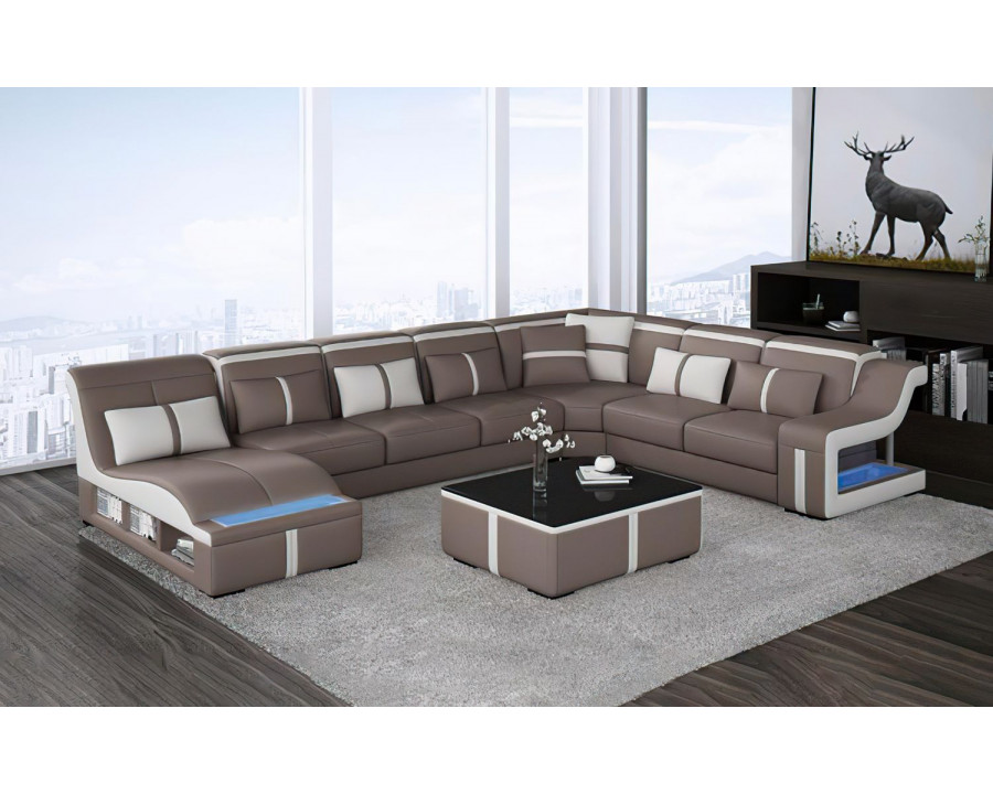 Jubilee Lisa Modern U-Shape Left Hand Facing Sectional - Gray/White, Bonded Leather