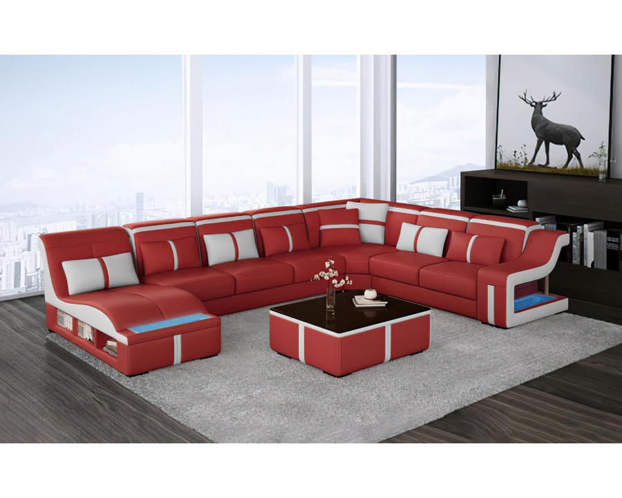 Jubilee Lisa Modern U-Shape Left Hand Facing Sectional - Red/White, Bonded Leather