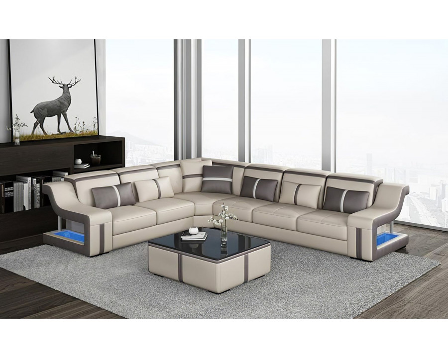 Jubilee Lisa Corner Left Hand Facing Sectional with Led - Light Gray/Dark Gray, Bonded Leather