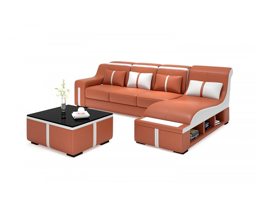 Jubilee Lisa Small Left Hand Facing Sectional with Arched Shape Chaise - Orange/White, Bonded Leather