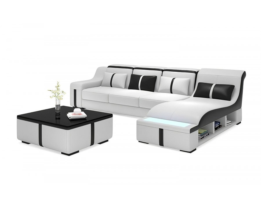 Jubilee Lisa Small Left Hand Facing Sectional with Arched Shape Chaise - White/Black, Bonded Leather