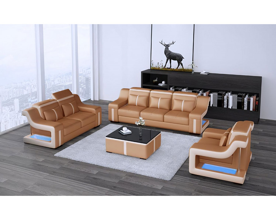 Jubilee Lisa Sofa Set with Led - Light Brown/Cream, Bonded Leather