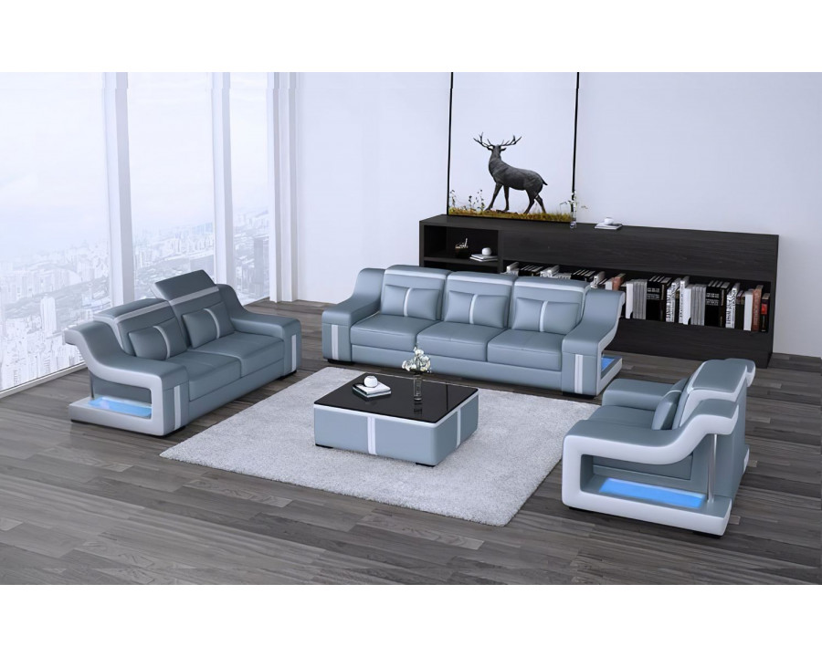 Jubilee Lisa Sofa Set with Led - Silver Gray/White, Bonded Leather