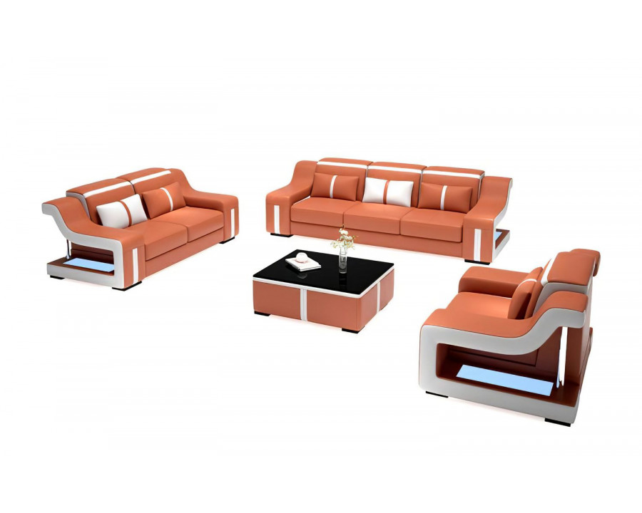 Jubilee Lisa Sofa Set with Led - Orange/White, Bonded Leather