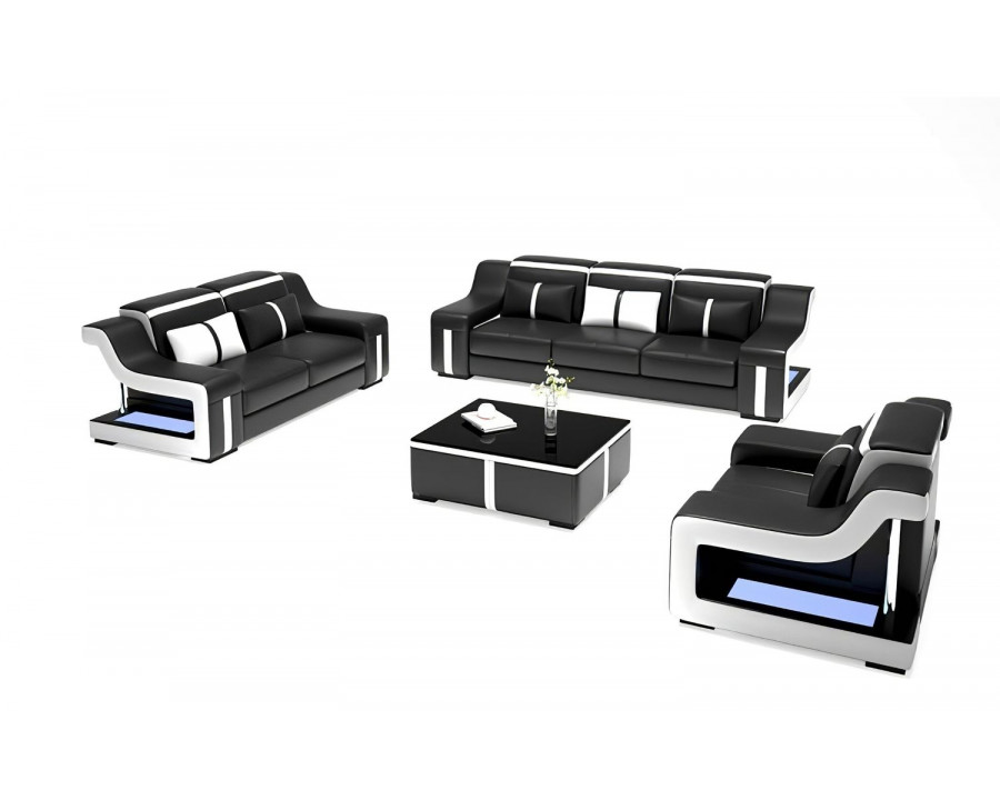 Jubilee Lisa Sofa Set with Led - Black/White, Bonded Leather