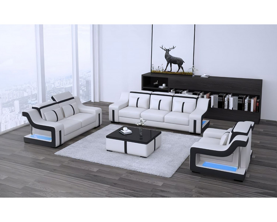 Jubilee Lisa Sofa Set with Led - White/Black, Bonded Leather