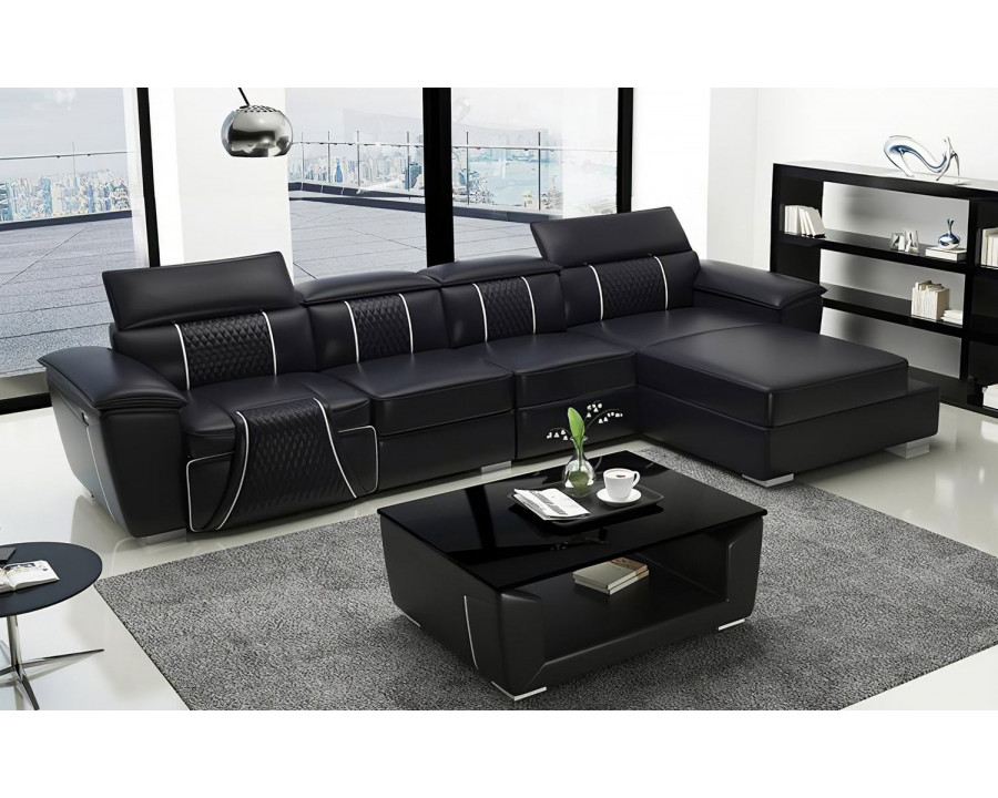 Jubilee Uli Small Left Hand Facing Sectional with Chaise - Black/White, Bonded Leather